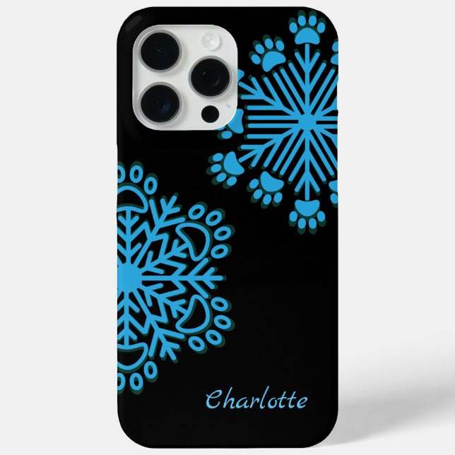 Personalized Dog Paw Snowflake Blue & Black Case-Mate iPhone Case (Back)