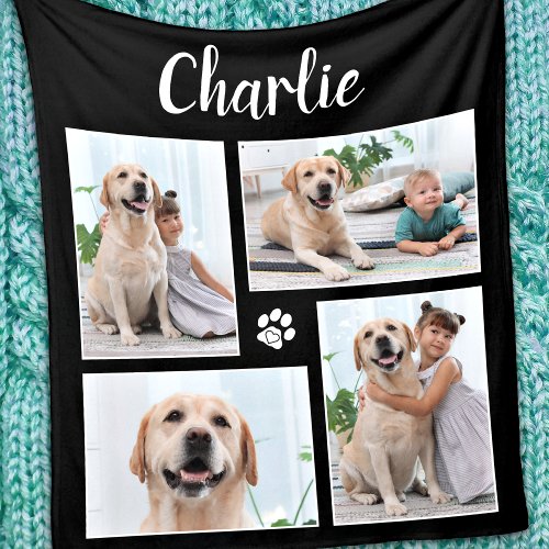 Personalized Dog Pet Lover 4 Photo Collage Fleece Blanket