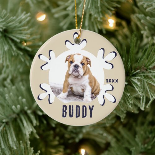 Personalized Dog Pet Name Photo Snowflake Ceramic Ornament