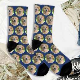Personalized Dog Pet Photo Collage Blue  Socks