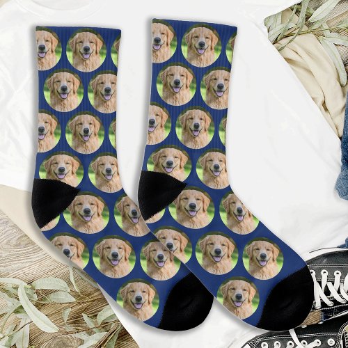 Personalized Dog Pet Photo Collage Blue  Socks