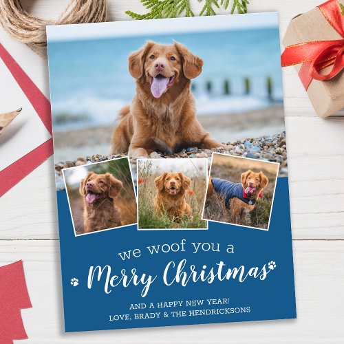 Personalized Dog Pet Photo Collage Merry Christmas Holiday Postcard