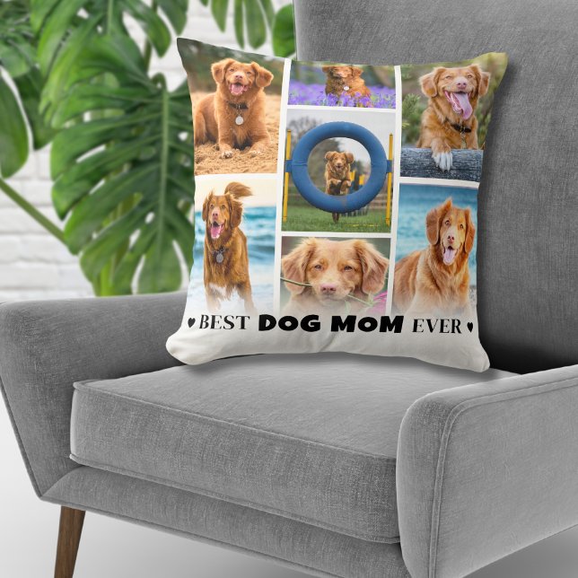 Personalized Dog Pet Photo Collage Throw Pillow (Personalized Photo Collage Dog Mom Throw Pillow )