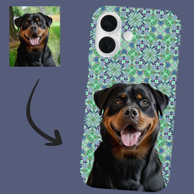 Personalized Dog Pet Photo Green Mandala Pattern Case-Mate iPhone Case (Creator Uploaded)