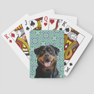 🐾Personalized Dog Pet Photo Green Mandala Pattern Poker Cards