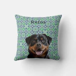 🐾Personalized Dog Pet Photo Green Mandala Pattern Throw Pillow