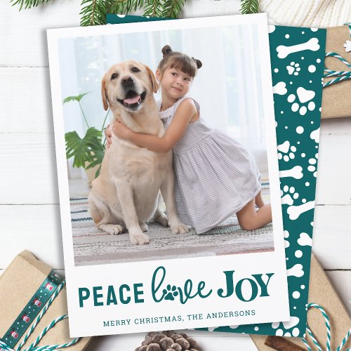 Personalized Dog Pet Photo PEACE LOVE JOY  Holiday Card