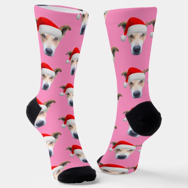 Personalized Dog Pet Photo Pink Socks (Angled)