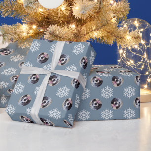Personalized Dog Pet Photo Snowflake Holiday Wrapping Paper