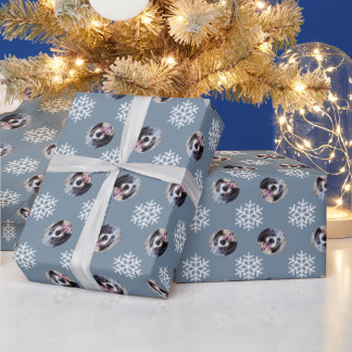 Personalized Dog Pet Photo Snowflake Holiday Wrapping Paper