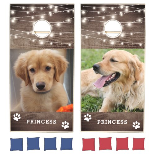 Personalized Dog Pet Photo String Lights Cornhole Set