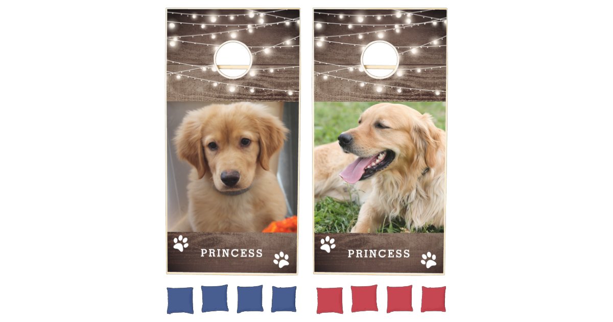 Dog Photo Name Personalized Custom Cornhole Bags, Zazzle