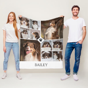 Personalized Dog Photo Collage Paw Print Name Fleece Blanket