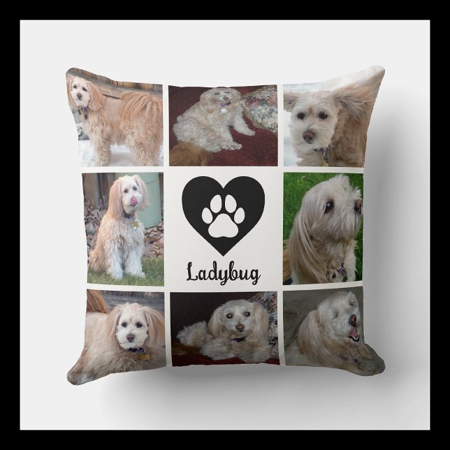 Personalized Dog Photo Collage with Custom Name Throw Pillow (Creator Uploaded)
