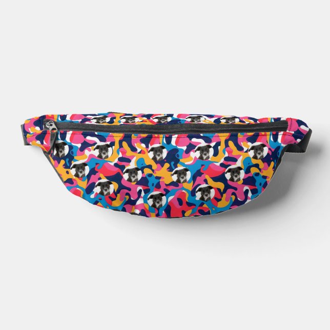 Personalized Dog Photo Colorful Pattern Fanny Pack (Lay Down)