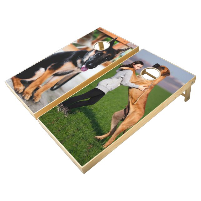 Personalized Dog Photo Cornhole Game BackYard (Angled)