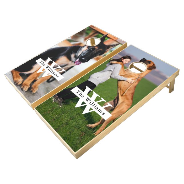 Personalized Dog Photo Cornhole Game BackYard (Angled)