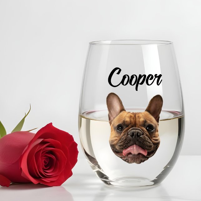 Personalized Dog Photo Custom Dog Mom Dad Gift Stemless Wine Glass (Creator Uploaded)