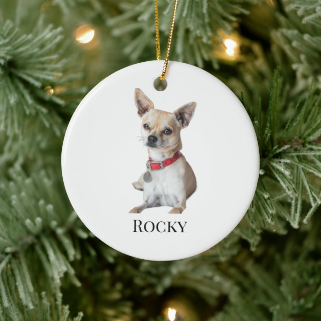 Personalized Dog Photo | Custom Pet Name  Ceramic Ornament (Tree)