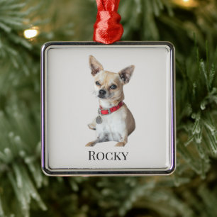 Personalized Dog Photo   Custom Pet Name  Metal Ornament