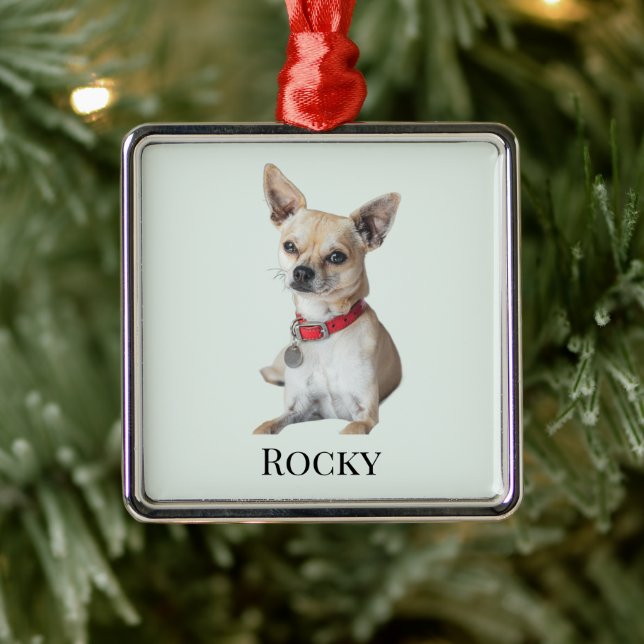 Personalized Dog Photo | Custom Pet Name  Metal Ornament (Tree)