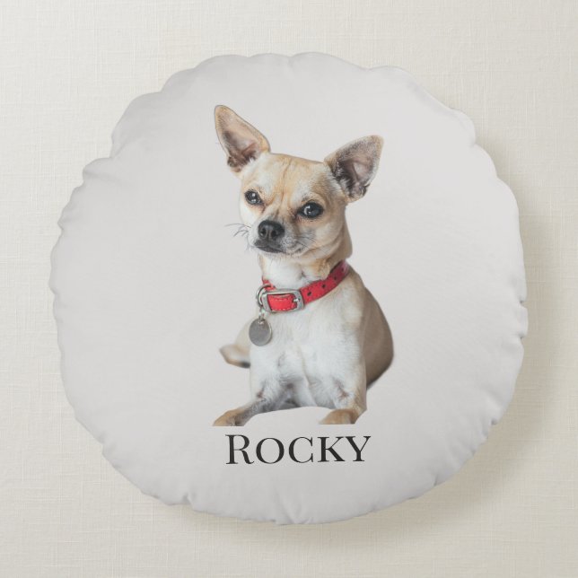 Personalized Dog Photo | Custom Pet Name  Round Pillow (Front)