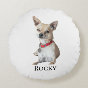Personalized Dog Photo Custom Pet Name Round Pillow