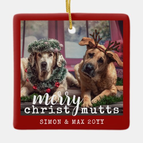 Personalized Dog Photo Cute Red Christmas Ceramic Ornament