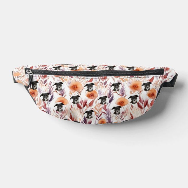 Personalized Dog Photo Dried Flowers Pattern Fanny Pack (Lay Down)