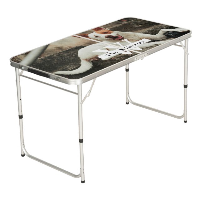 Personalized Dog Photo Family name Beer Pong Table (Angled)