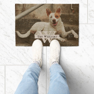 Personalized Dog Photo Family name Fiber Doormat