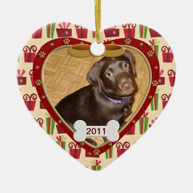 Personalized Dog Photo Frame Ceramic Ornament (Front)