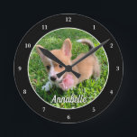 Personalized Dog Photo Monogram Modern Pet Owner Round Clock<br><div class="desc">Personalize with your own dog's photograph on this cute,  modern pet wall clock and customize with their name at the bottom. A beautiful custom gift for a dog or cat owner to immortalize their love. Bordered in black with white numbers.</div>