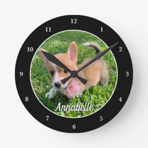 Personalized Dog Photo Monogram Modern Pet Owner Round Clock