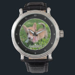 Personalized Dog Photo Monogram Modern Pet Owner Watch<br><div class="desc">Personalize with your own dog's photograph on this cute,  modern pet owner watch and customize with their name at the bottom. A beautiful custom wristwatch gift for a dog or cat owner to immortalize their love. Bordered in black with white numbers.</div>