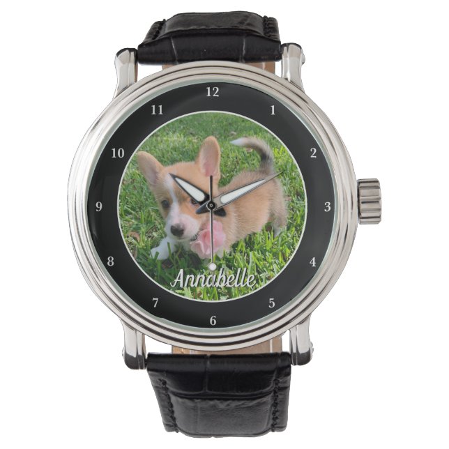 Personalized Dog Photo Monogram Modern Pet Owner Watch (Front)