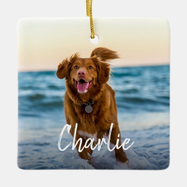 Personalized Dog Photo Name Ceramic Ornament (Front)