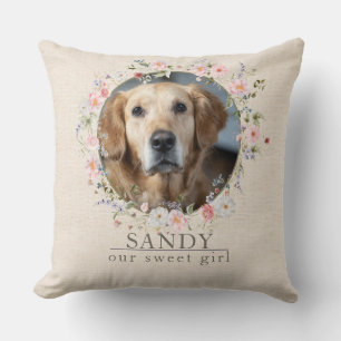 Personalized Dog Photo & Name Elegant Watercolor Throw Pillow