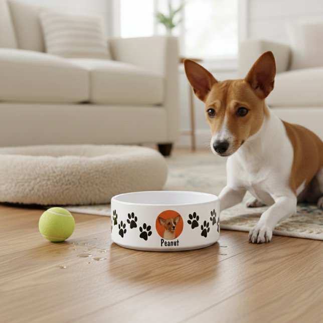 Personalized Dog Photo & Name Paw Print Bowl (Creator Uploaded)