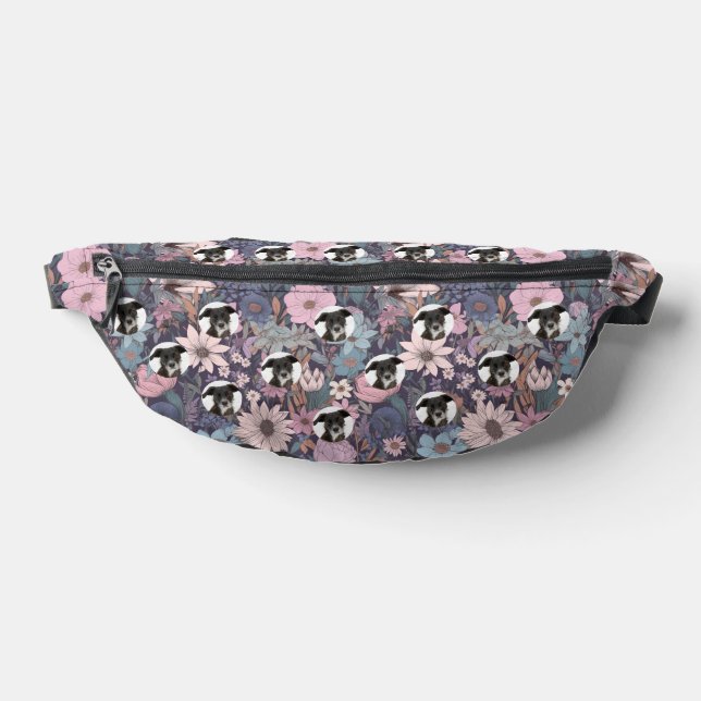 Personalized Dog Photo Pastel Flowers Pattern Fanny Pack (Lay Down)