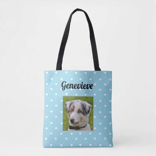 Personalized Dog Photo Paw Print BlueTote Bag (Front)