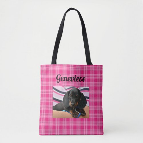 Personalized Dog Photo Paw Print Pink Tote Bag