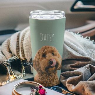 Personalized Dog Photo Sage Green Insulated Tumbler