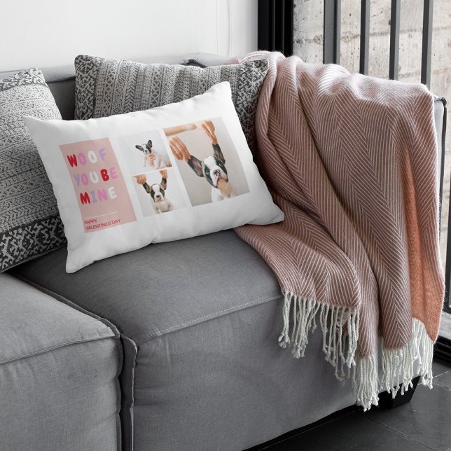 Personalized Dog Photo “Woof You Be Mine " Lumbar Pillow (Creator Uploaded)