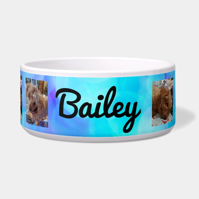 Personalized dog Photos and  Name Blue Bowl (Front)