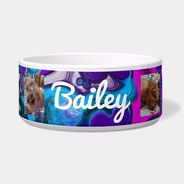 Personalized dog Photos and  Name Purple Blue Bowl (Front)