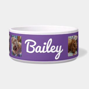 Personalized dog Photos and Name Purple Bowl