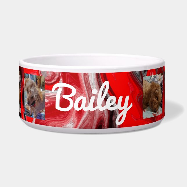 Personalized dog Photos and  Name Red Black Bowl (Front)