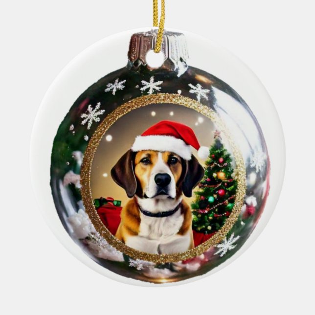 Personalized Dog Picture Christmas Ornament (Front)