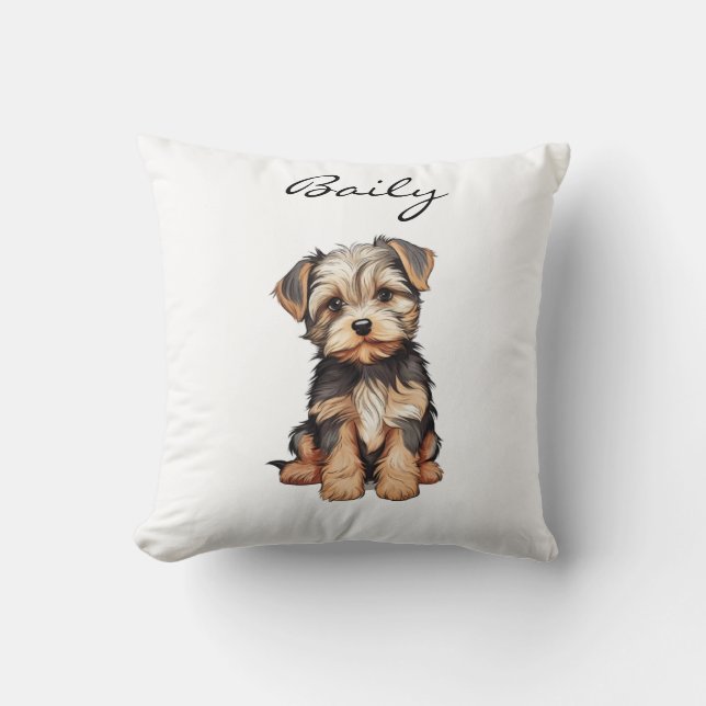 PERSONALIZED DOG PORTRAIT BANNER-MORKIE ART PRINT THROW PILLOW (Front)